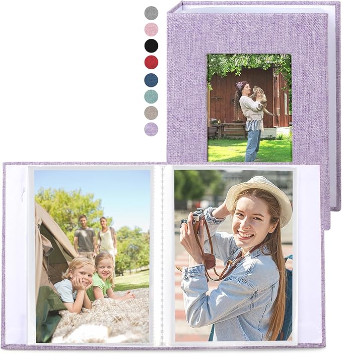 vivinin 2 Pack Photo Album 5x7, Linen Cover Photo Book, Small Photo Album Book for 36 Pockets Hold 72 Pictures, Picture Book for Photos Family Anniversaries Baby Vacations (Purple)