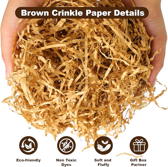 2LB Crinkle Cut Paper Shred Filler,Shredded Paper For Gift Basket Filler,White Confetti,Crinkle Cut Papers For Gifts Wrapping, Basket Filling, Birthdays, Weddings, Anniversaries-Brown