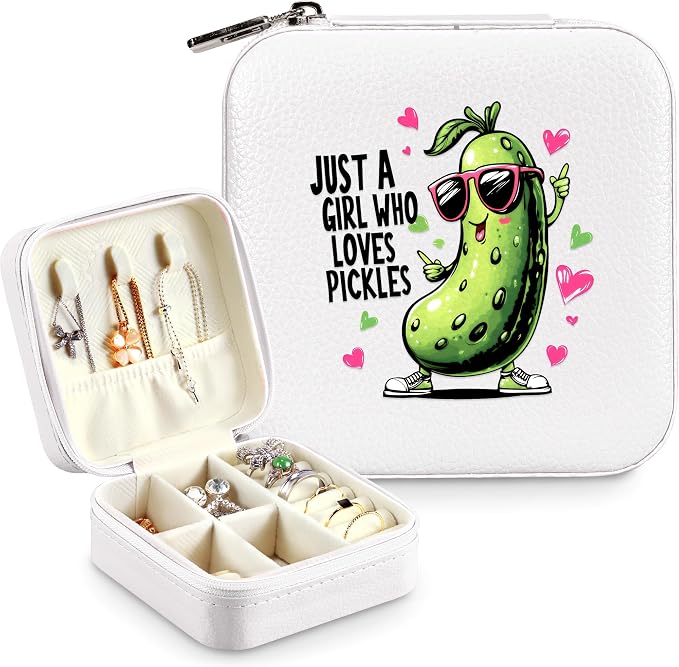 Pickle Jewelry Box, Gifts For Kids Teens Girls, Pickle Lovers Stuff Items Accessories Things Merchandise Decor Merch, Travel Ring Earrings Necklace Organizer Holder!