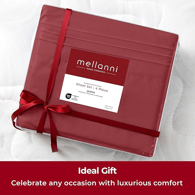 Mellanni Extra Deep King Sheets - 4 PC Iconic Collection Bedding - Hotel Luxury, Ultra Soft, Cooling Bed Sheets - Wrinkle, Fade, Stain Resistant (King, Brick Red)