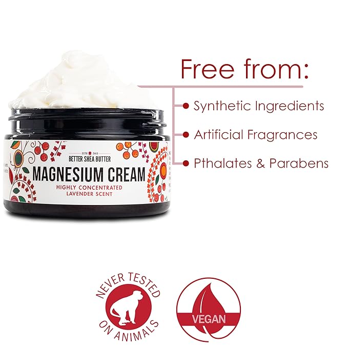 Better Shea Butter Magnesium Cream | Lavender | Relieves Leg Cramps and Muscle Tension | Night Lotion for Pregnancy, Kids and Baby | Handcrafted with Organic Ingredients