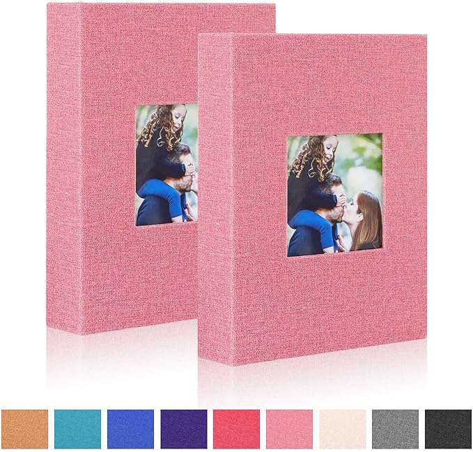 Ywlake Photo Album 4x6 50 Pockets 2 Packs, Small Mini Capacity Linen Photo Album Bulk Sets, Each Pack Holds 50 Top Loader Vertical Only Picture for Kids Boy Girls Pink