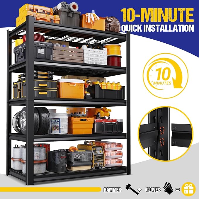 Set of 4 Garage Shelving Heavy Duty Storage Shelves, Adjustable Metal Shelving Unit, Utility Garage Organizer Shelf for Basement, Pantry, Warehouse, Supermarket, 45.6" W x 19.7" D x 78" H