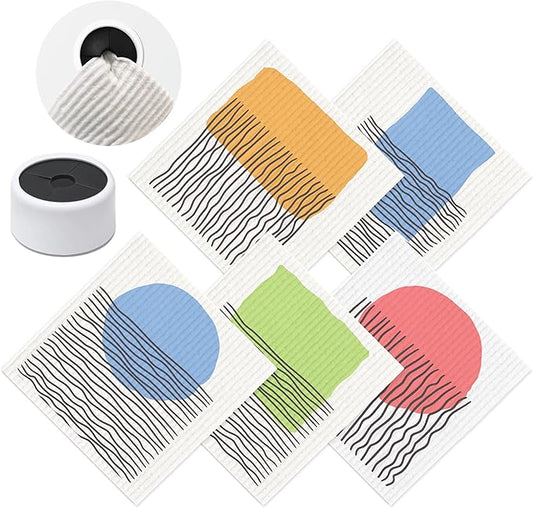 SUPERSCANDI 5 Pack Swedish Dishcloths for Kitchen - 100% Biodegradable & Compostable | Reusable Paper Towels Washable, Food-Safe & Without Plastic - Dish Rags Suitable for Any Surface | Abstract Print