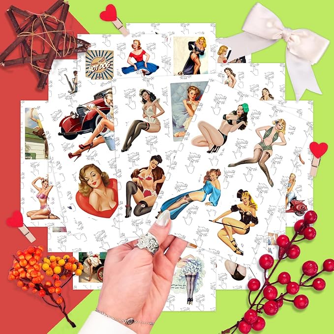 Pin Up Girl Stickers for Water Bottle and Laptop - Pin Up Girl Party Supplies & Decorations, Waterproof Vinyl Decals, Retro and Vintage Stickers, Gifts for Women & Men