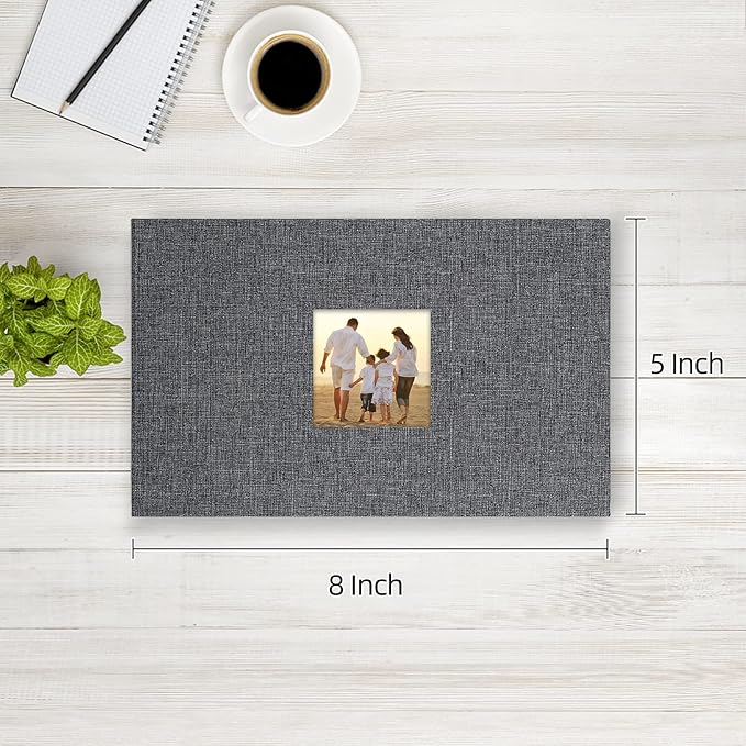 potricher Small Photo Album 4x6 100 Photos Linen Cover Picture Photo Book for Family Wedding Anniversary Baby Vacation (Gray,100 Pockets)