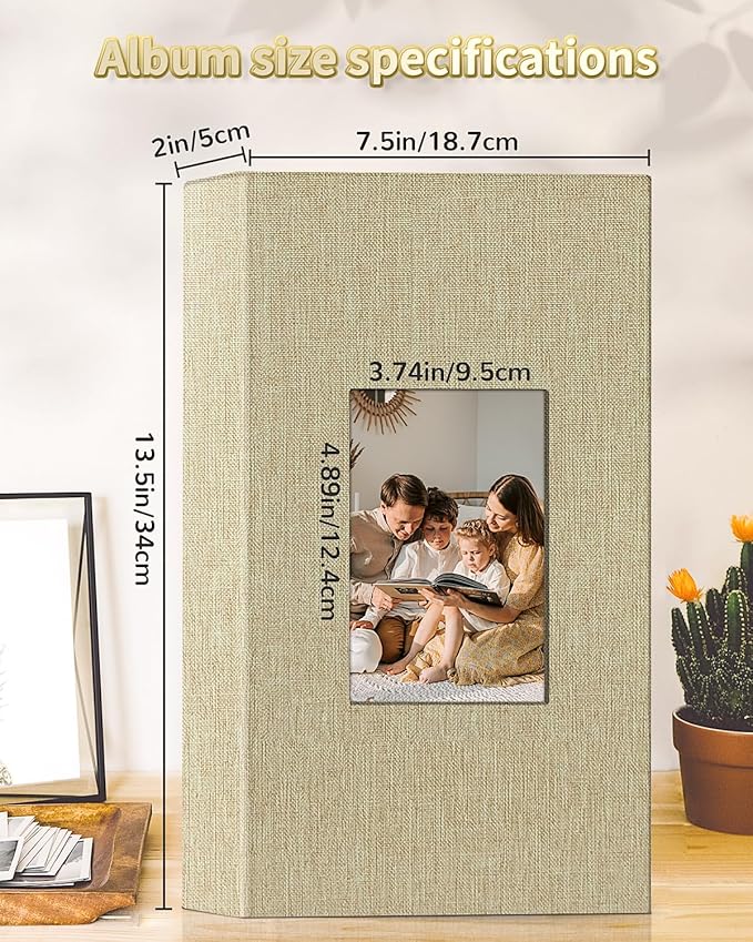Photo Album 4x6 with 300 Pockets,Slip-in Picture Albums,Linen Cover Memory Book with Front Window,White Page Vertical Photo Book for Wedding,Family,Anniversare,Baby,Vacation