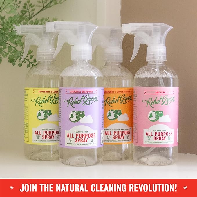 Rebel Green Natural All-Purpose Cleaning Spray - Plant-Based Multi-Surface Cleaner with Essential Oils for Kitchen, Bath, Countertops and More - Lavender & Grapefruit Scent - 16 oz - 2 Pack