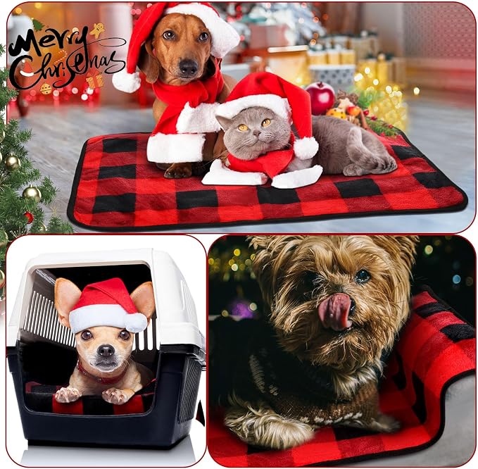 Reginary 4 Pcs Guinea Pig Fleece Blankets, Plaid, 24 x 16 Inch | Waterproof Washable Cage Liners, Absorbent Double Layer Bedding for Guinea Pigs, Reusable Pads for Hamsters Rabbits