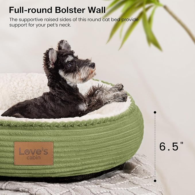 Love's cabin Round Donut Cat and Dog Cushion Bed, 24in Pet Bed for Small or Medium Dogs, Anti-Slip & Water-Resistant Bottom, Soft Durable Fabric Pet Beds, Washable Calming Cat Bed Olive Green