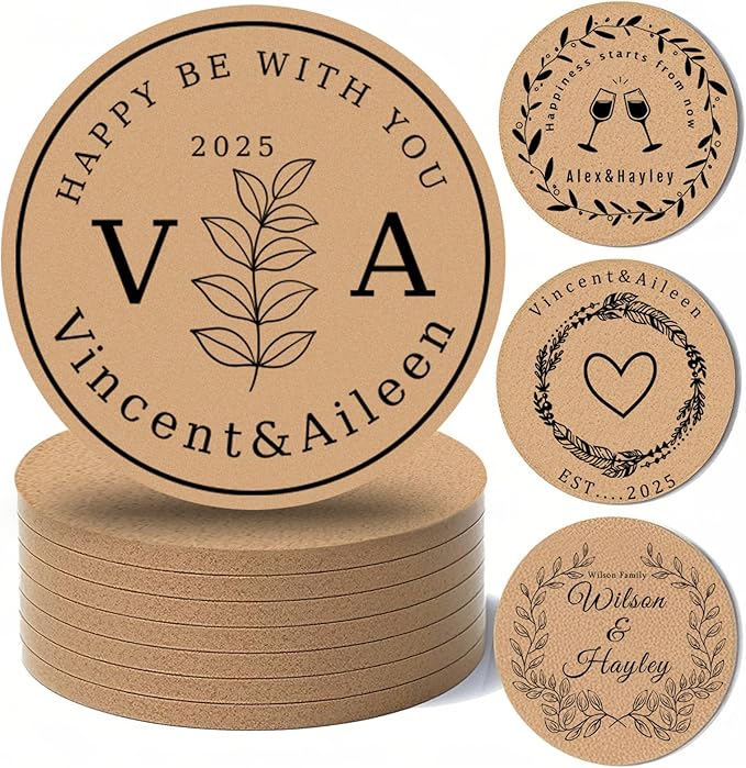 5-500Pcs Custom Cork Coasters Personalized Coasters with Photo Text for Drinks Non-Slip Design Your Own Wedding