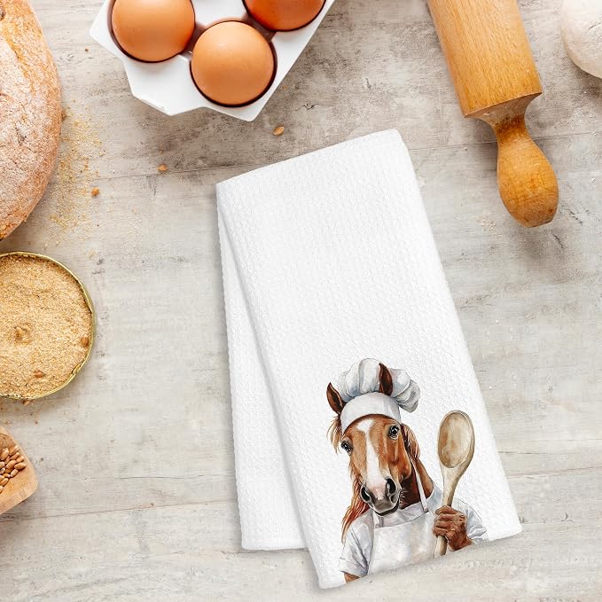 Funny Horse Chef Kitchen Towels, Horse Lover Gifts for Women Men, Chef Gifts, Funny Farm Animal Decorative Dish Hand Tea Towels for Kitchen Bakery, 16x24 Inch