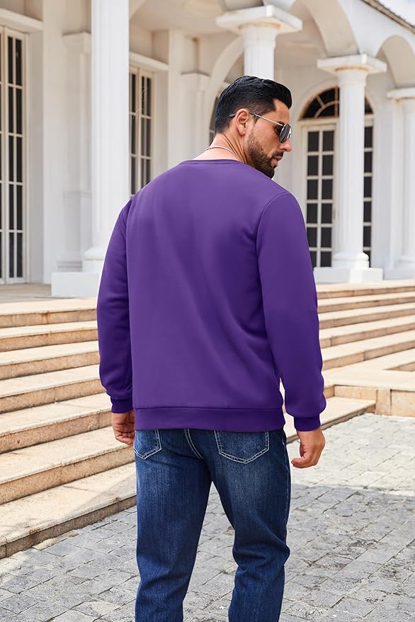 Boladeci Men's Full Sherpa Lined Crewneck Sweatshirts Heavy-weight Fleece Pullover Thick Thermal Long Sleeve Cotton