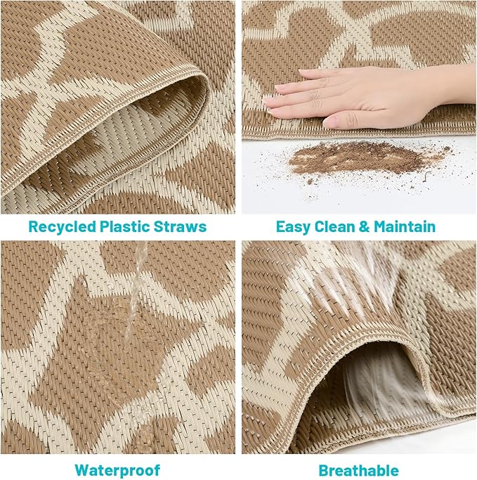 HEBE Outdoor Rug Waterproof 5x8, Plastic Straw Rug Camping Rug, Reversible Outdoor Patio Rugs RV Mat Clearance, Indoor Outside Floor Carpet for Porch,Deck,Camper,Balcony,Backyard