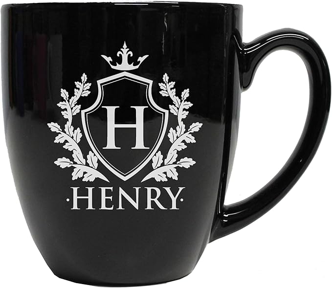 My Personal Memories Custom Monogrammed Coffee Latte Mug and Tea Cup - Personalized and Engraved (Black)