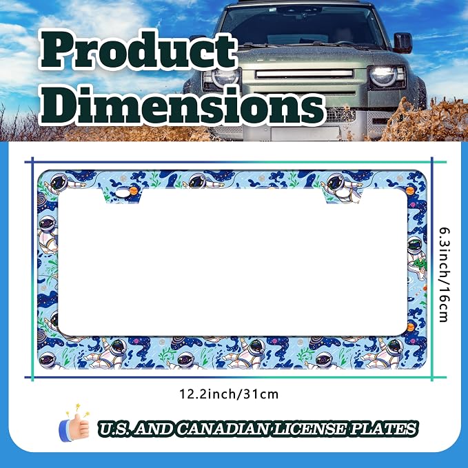 Astronaut Galaxy Planet License Plate Frame Stainless Steel 6.3 X 12.2 Inch | Fits US Standard With Screws Rust Resistant For Car Front Rear Decoration Accessories Easy Installation For Cars SUV Truck