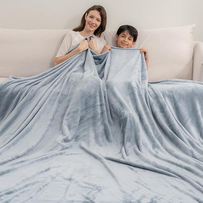 Berkshire Blanket VelvetLoft Big Oversized King Family Blanket, All Season Mid-Weight Ultra Silky and Fuzzy, Seamless Extra Large (Polar Blue, 120x120 Inches)
