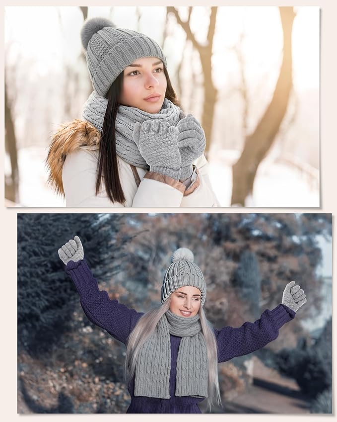 Geyoga 6 Pcs Winter Warm Set for Women Warm Beanies Hats Touchscreen Gloves Long Scarf Ear Muffs Socks Winter Gifts for Women