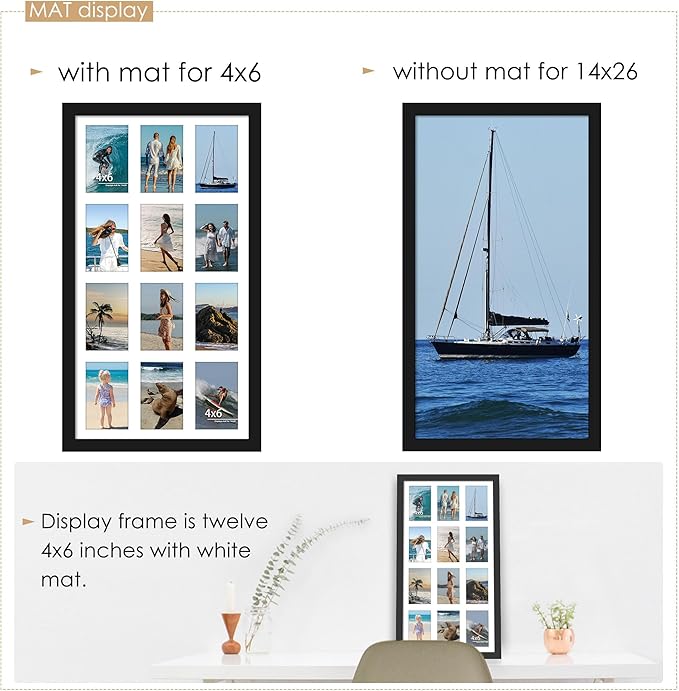 14x26 Collage Picture Frame 4x6 Collage Picture Frame Displays Twelve 4x6 inch Photos Available Horizontal Wall Mounting Display and Vertical Black