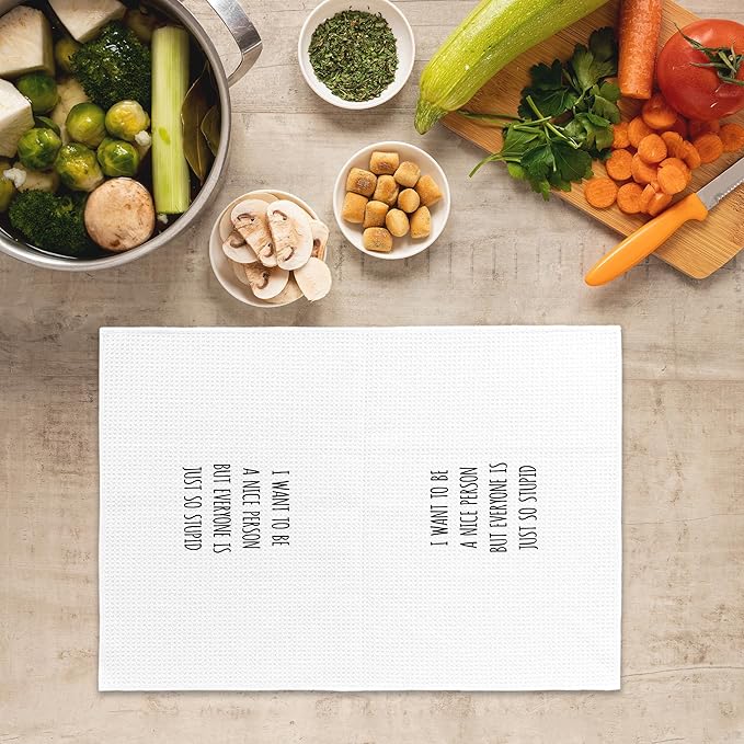 Funny Humorous Kitchen Towels Adult Humor, Sarcastic Gifts for Women Hand Towels for Bathroom, I Want to Be a Nice Person Decorative Tea Towels Dish Towels 16x24 Inch