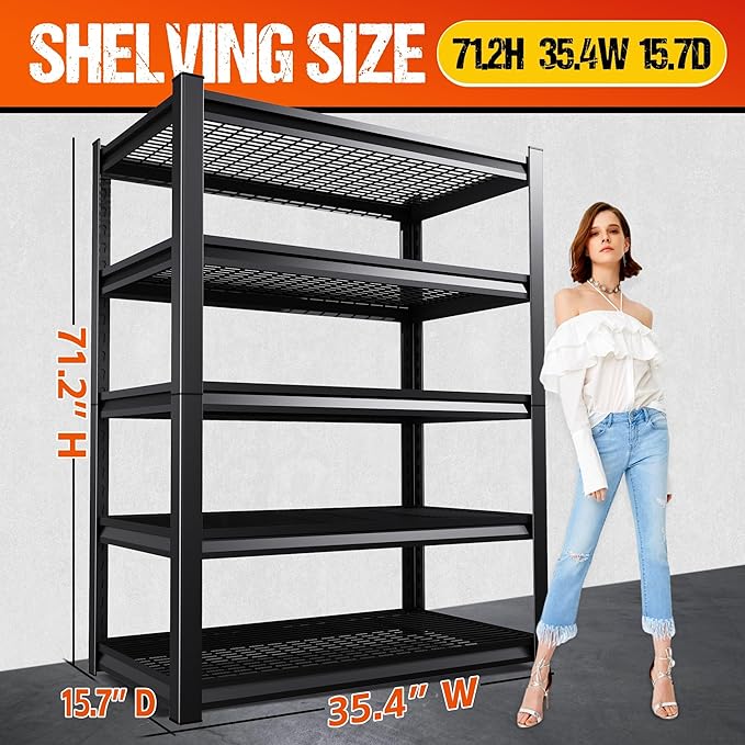 71.2" H-35.4" W Garage Shelving Heavy Duty Storage Shelves, Adjustable Metal Shelving Unit, Utility Garage Organizer Shelf for Basement, Pantry, Warehouse, Supermarket, 35.4" Wx15.7 Dx71.2 H