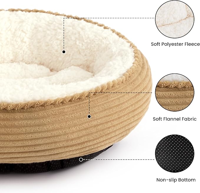 Love's cabin Round Donut Cat and Dog Cushion Bed, 24in Pet Bed for Small or Medium Dogs, Anti-Slip & Water-Resistant Bottom, Soft Durable Fabric Pet Beds, Washable Calming Cat Bed Beige