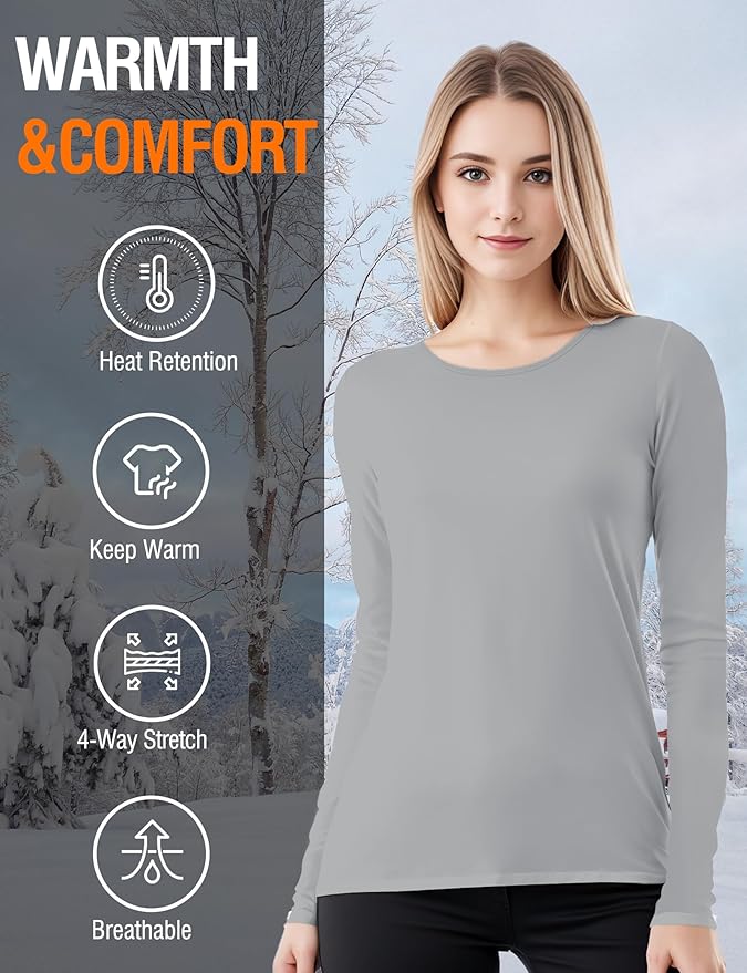Women's Long Sleeve Thermal Underwear Lightweight Compression Baselayer Shirt Women Clothing Premium Comfort Winter Tops