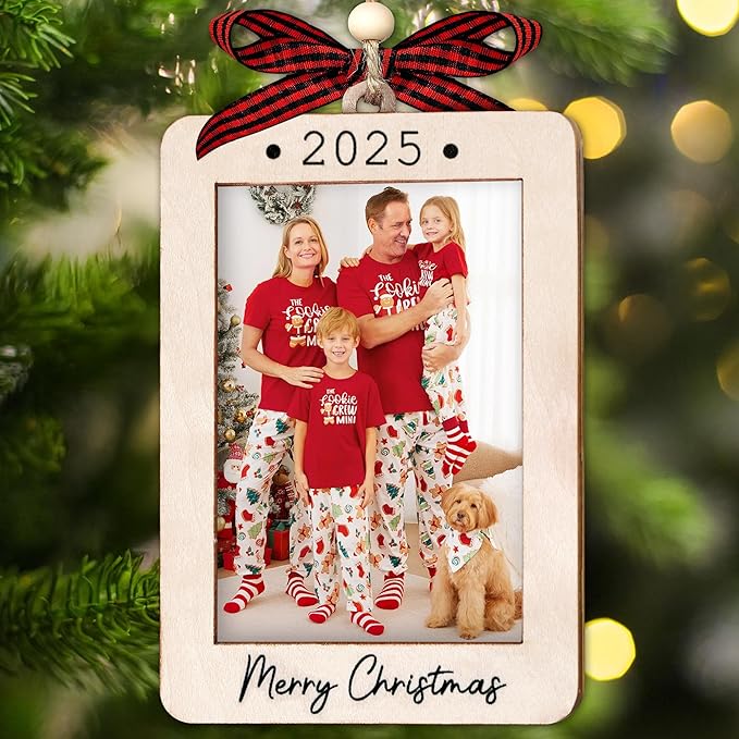 2025 Christmas Ornament Picture Frame - Wooden Portrait Photo Frame Ornaments - Picture Frame Ornament For Tree - Merry Christmas Ornaments With Picture Insert - Christmas Gift For Family, Friends