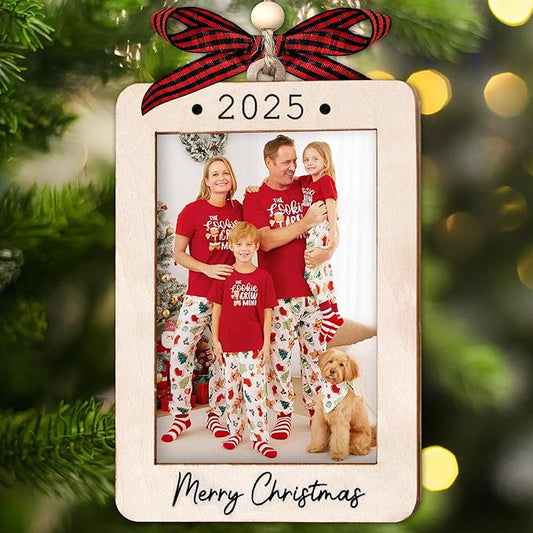 2025 Christmas Ornament Picture Frame - Wooden Portrait Photo Frame Ornaments - Picture Frame Ornament For Tree - Merry Christmas Ornaments With Picture Insert - Christmas Gift For Family, Friends