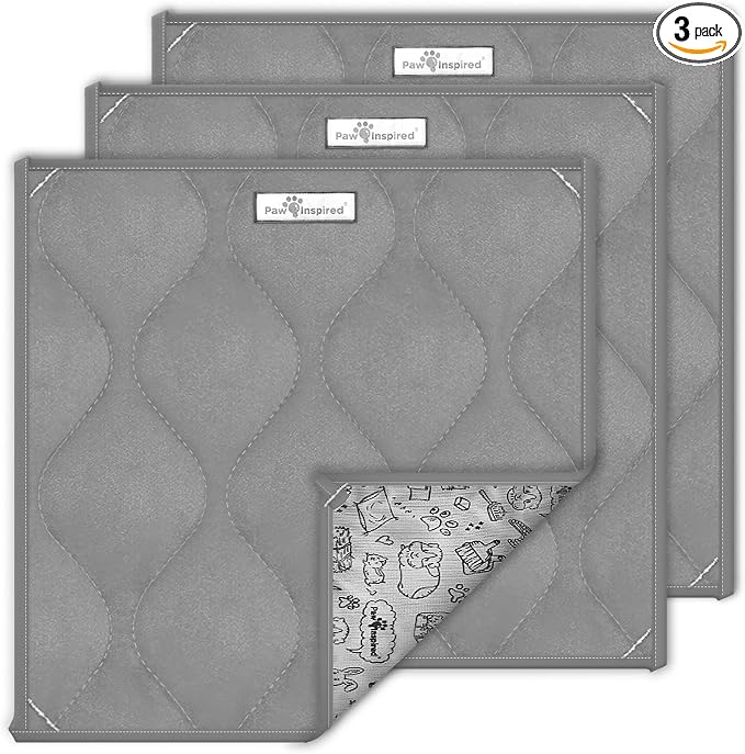 Paw Inspired Guinea Pig Cage Liner Pads | Washable Fleece Bedding, Waterproof Bottom | Super Absorbent Pee Pad or Pet Bed Mat for Guinea Pigs, Ferrets, Rabbits, Hamsters, Small Animals (12"x12", Gray)