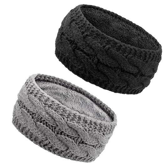 AQOKKA Knit Winter Headbands for Women Fuzzy Wool Fleece Lined Ear Warmers Elastic Turban Crocheted Head Wrap Winter Accessories for Women Cold Weather