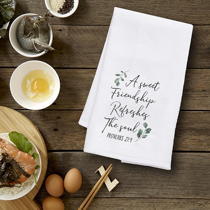 JINYO a Sweet Friendship Refreshes The Soul Kitchen Towels, Gifts for Best Friend Decorative Dish Tea Towels, Gifts for Christian Women Friends Hand Towels for Bathroom Kitchen Decor, 16x24 Inch