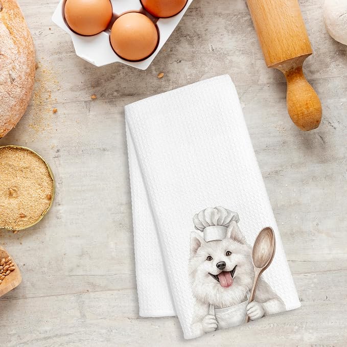 Funny Samoyed Chef Kitchen Towels, Gifts for Samoyed Lovers, Chef Gifts for Women Men, Funny Dog Decorative Dish Hand Tea Towels for Kitchen Bakery, 16x24 Inch
