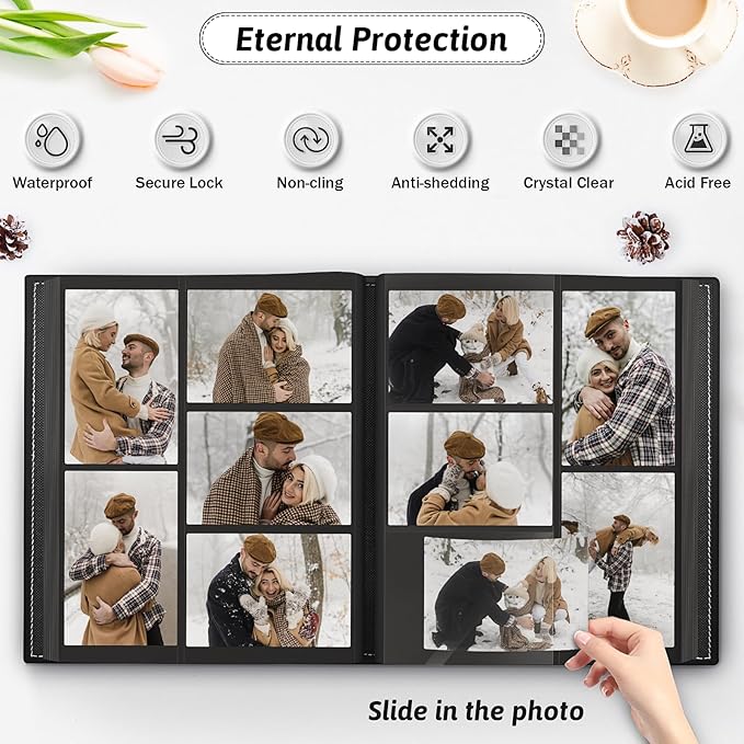 Popotop Photo Album 4x6 800 Pockets with Leather Hardcover Cover, Large Photo Album Binder Book with 80Pcs Pages for Family Travel Wedding Baby Gifts