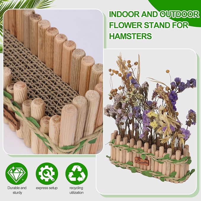 Hamster Cage Sprays Flower Foraging Holder - Natural Wood Feeding Stand, Small Pet Habitat Accessories for Hamsters Mouse Guinea Pig Dwarf Gerbils Syrian Mice (Leaf - Rectangle)