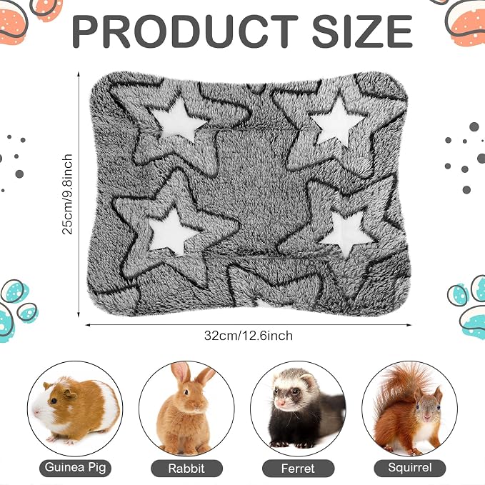 Haull 4 Pcs Waterproof Guinea Pig Bedding Soft Dog Cat Bed Crate Mat Small Animal Plush Cage Liners Rabbit Bunny Kennel Pad Reversible Cozy Pee Thickened Hamster Pad(Double Star,13 x 10 Inch)