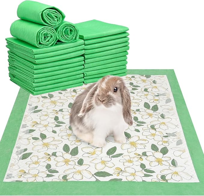 Fhiny 50 PCS Disposable Guinea Pig Pee Pads, 18'' x 24'' Super Absorbent Rabbit Cage Liner Odor Control Small Pet Cage Training Pads for Rabbit Bunny Ferret Cat Puppy and Other Small Animals