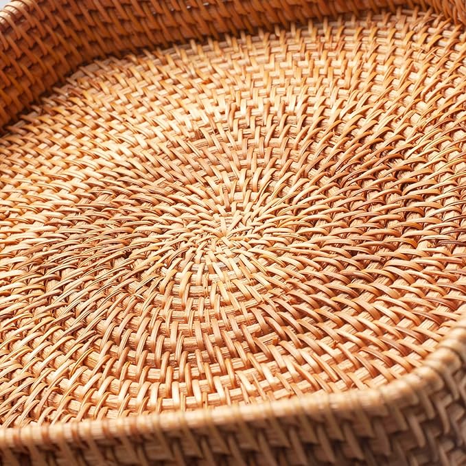 Hexagon Rattan Serving Tray for Coffee Table Woven Decorative Basket Trays for Ottoman Natural (9.8inch x 2inch)