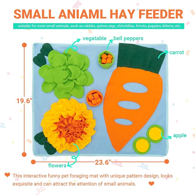 Rabbit Snuffle Mat, Bunny Foraging Feeding Toy for Small Pet | Small Animal Enrichment Toy Washable Feeding Mat for Guinea Pig Chinchilla Hedgehog Ferret