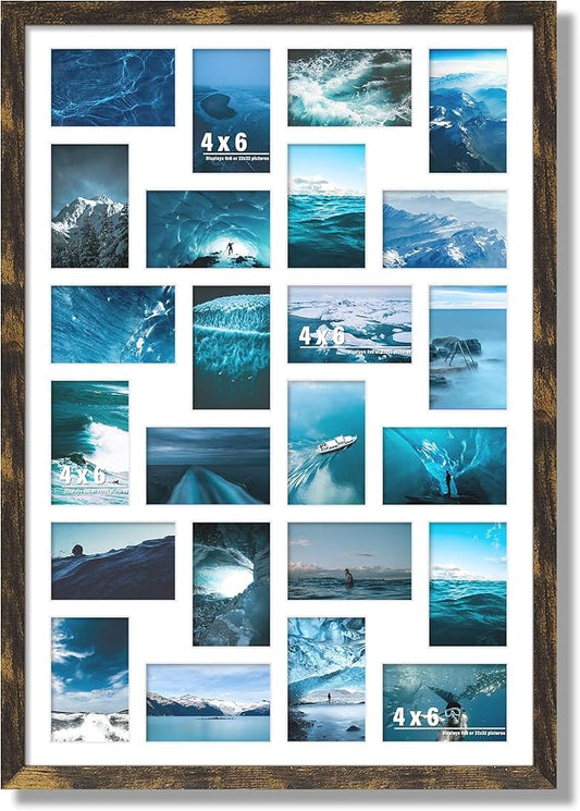 22x32 Collage Picture Frame 4x6 Picture Frames Collage Wall Decor Displays twenty four 4x6 inch Photos Available Horizontal Wall Mounting Display and Vertical Brown