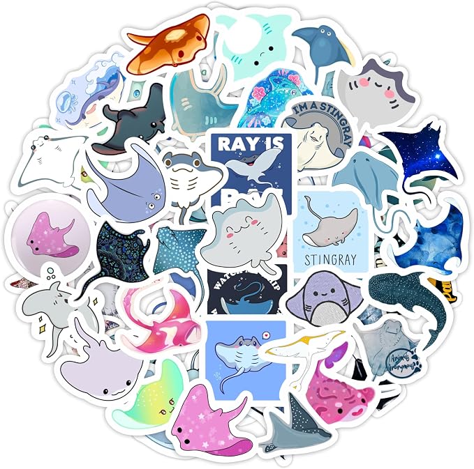 100Pcs Stingray Stickers for Water Bottle and Laptop - Ocean Animal Party Supplies, Decorations & Gifts, Waterproof Vinyl Decals, Gifts for Women & Men