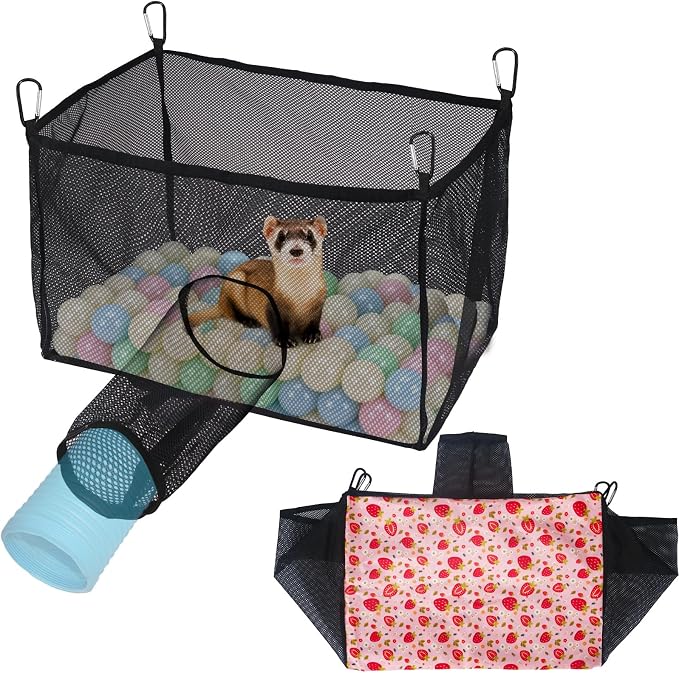 Ferret Ball Pit Hammock, Hammock Cage Toy Compatible with Tunnel, Suitable for Hamsters and Chinchillas (Ball Not Included)