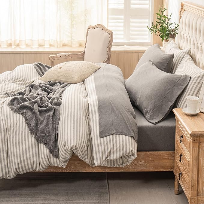 PURE ERA Jersey Knit 4pc Bed Sheet Set 100% T-Shirt Cotton Super Soft Comfy Breathable Fits Mattress Up to 20" Extra Deep Pocket (Heather Dark Grey, Full)