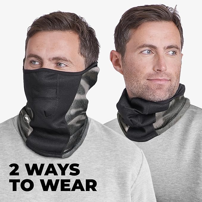 Tough Headwear Half Ski Mask - Fleece Lined Winter Face Mask - Stretch Neck Gaiter for Cold Weather Gear - Skiing Accessories