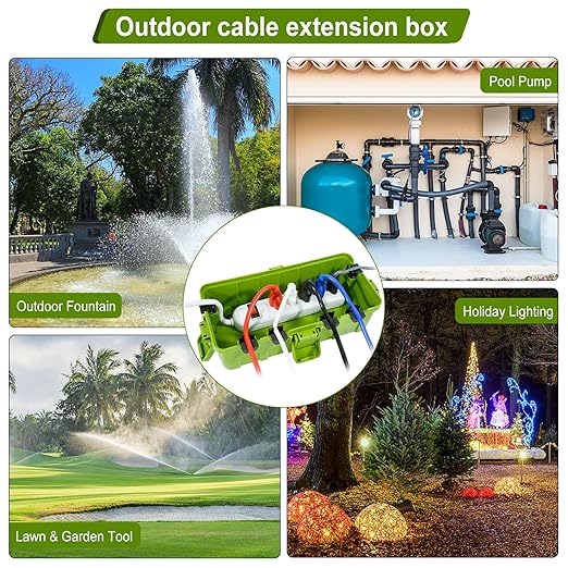 [2 Pack] Outdoor Electrical Box Waterproof, OUTDSPLY Medium Outdoor Electrical Box (11.6x5.2x4.1 inch)w/ 6 Cable Entry, Weatherproof Connection Box for Power Strip, Plug, Timer, Holiday Lights, Green