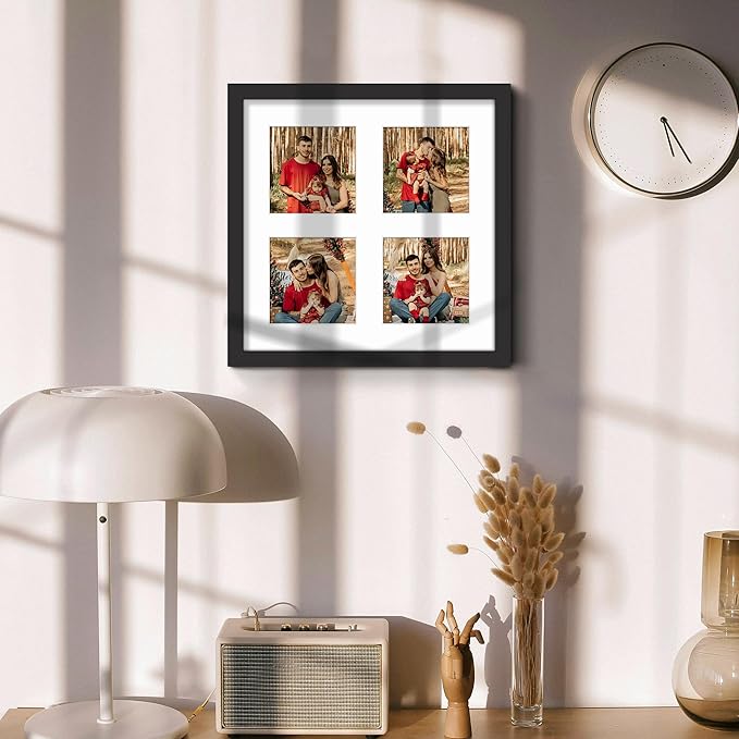 10x10 Collage Picture Frame 4x4 Picture Frames Collage Wall Decor Displays Four 4x4 inch Photos Available Horizontal Wall Mounting Display and Vertical Black