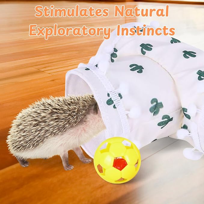 Hedgehog Hideout Tunnels with Bell Ball Toy, Hedgehog Tunnels with 2pcs Toys For Hedgehogs, Small Animal Tunnel Tubes Toy For Hamster Guinea Pig Chinchilla Rabbit, Hedgehogs Accessories (White Tunnel)
