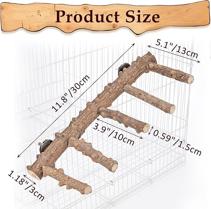 Bird Ladder Perch for Cage Natural Wood Bird Parrot Perch Stand Chewing Toy | Parrot Perch Bridge Climbing Cage Accessories for Small Medium Animal