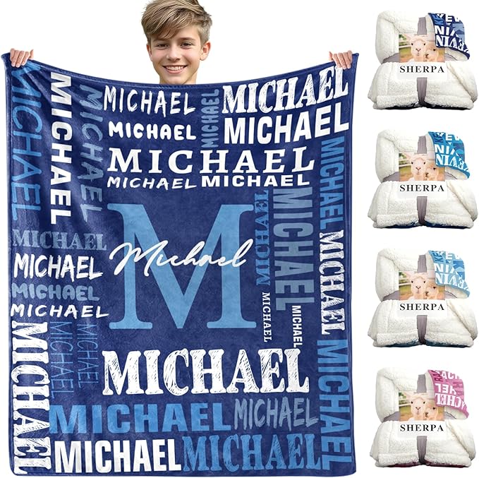 Personalized Blankets for Teen Boys Girls - Printed in USA Custom Blanket with Kid Names Reversible Plush Ultra-Soft Sherpa Fleece Monogrammed Baby Throw Blankets Customized Birthday Gifts for Adults