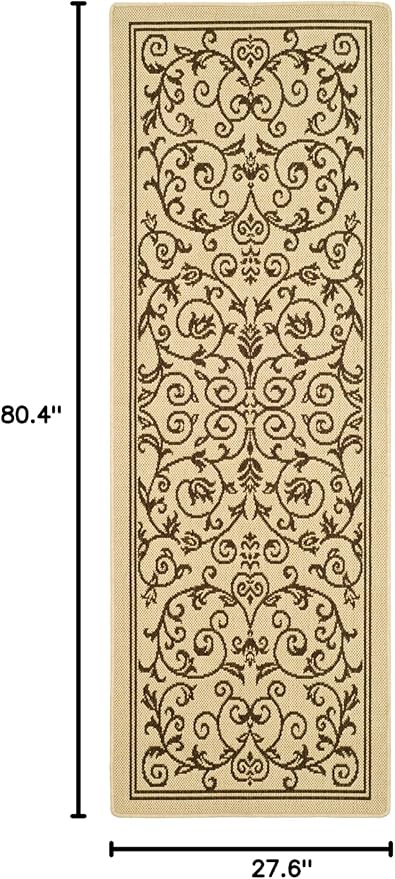 SAFAVIEH Washable Rug Outdoor Courtyard Collection - 2'3" x 6'7" Runner, Natural & Brown, Non-Shedding & Easy Cleaning, Ideal for Patio, Entryway, Mudroom, Hallway, Kitchen (CY2098-3001)